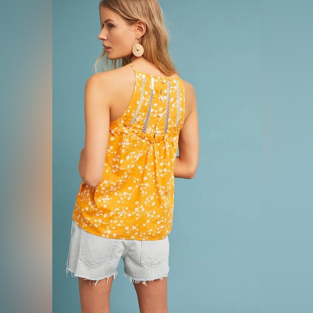 Maeve By Anthropologie Martell Halter Top in Yellow Motif - Size MP - Picture 2 of 7